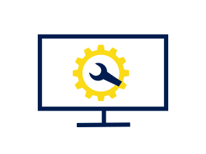 Monitor gezeichnet und ein der Mitte ein Zahnrad und ein Maulschlüssel.